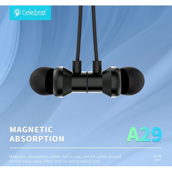 CELEBRAT earphones A29 με μαγνήτη, Bluetooth 5.3, Φ10mm, μαύρα