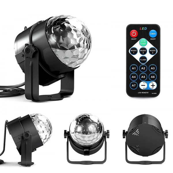 LED φωτορυθμικό φωτιστικό LXM250 με χειριστήριο, RGB, 3W, μαύρο LED φωτορυθμικό φωτιστικό LXM250 με χειριστήριο, RGB, 3W, μαύρο