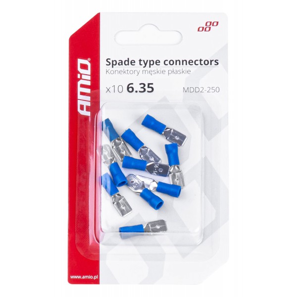 AMIO ακροδέκτες καλωδίων 03070 με μόνωση, 6.35mm, 1.5-2.5mm², 10τμχ
