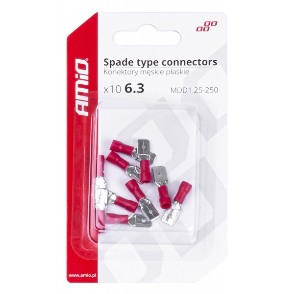 AMIO ακροδέκτες καλωδίων 03066 με μόνωση, 6.3mm, 0.5-1.5mm², 10τμχ