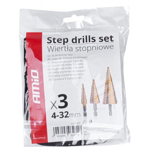 AMIO σετ κωνικά τρυπάνια 03271, 4-12/4-20/4-32mm, HSS, 3τμχ AMIO σετ κωνικά τρυπάνια 03271, 4-12/4-20/4-32mm, HSS, 3τμχ