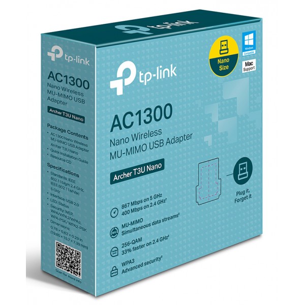 TP-LINK Wireless USB Adapter AC1300 Archer T3U Nano, MU-MIMO, Ver. 1.0 TP-LINK Wireless USB Adapter AC1300 Archer T3U Nano, MU-MIMO, Ver. 1.0