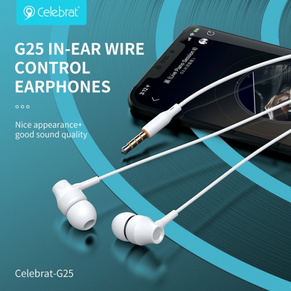 CELEBRAT earphones με μικρόφωνο G25, 3.5mm, 1.2m, λευκά CELEBRAT earphones με μικρόφωνο G25, 3.5mm, 1.2m, λευκά