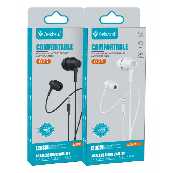 CELEBRAT earphones με μικρόφωνο G25, 3.5mm, 1.2m, λευκά CELEBRAT earphones με μικρόφωνο G25, 3.5mm, 1.2m, λευκά