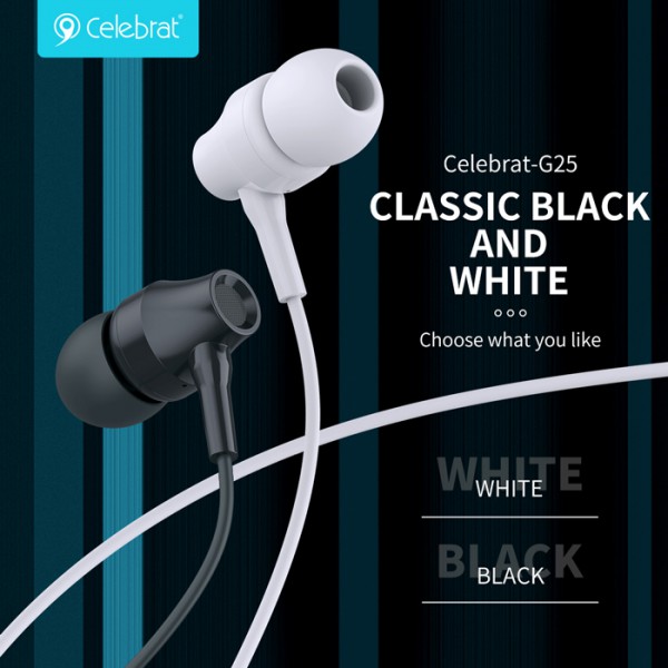 CELEBRAT earphones με μικρόφωνο G25, 3.5mm, 1.2m, μαύρα CELEBRAT earphones με μικρόφωνο G25, 3.5mm, 1.2m, μαύρα