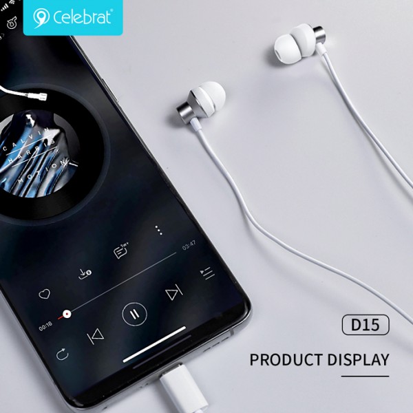 CELEBRAT earphones με μικρόφωνο D15, USB-C, 1.2m, λευκά CELEBRAT earphones με μικρόφωνο D15, USB-C, 1.2m, λευκά