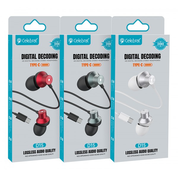 CELEBRAT earphones με μικρόφωνο D15, USB-C, 1.2m, λευκά CELEBRAT earphones με μικρόφωνο D15, USB-C, 1.2m, λευκά