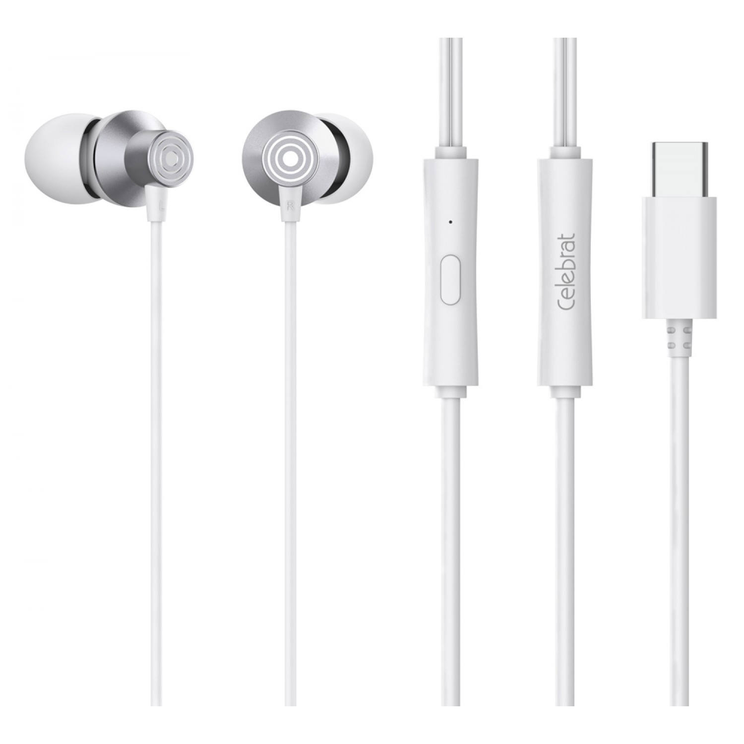 CELEBRAT earphones με μικρόφωνο D15, USB-C, 1.2m, λευκά CELEBRAT earphones με μικρόφωνο D15, USB-C, 1.2m, λευκά