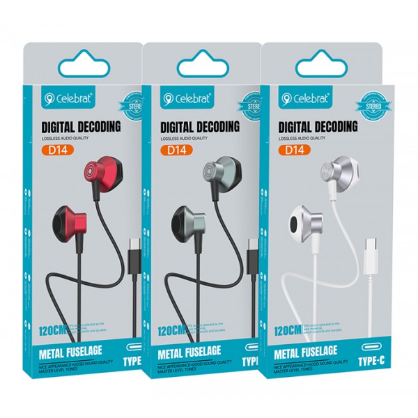 CELEBRAT earphones με μικρόφωνο D14, USB-C, 1.2m, κόκκινα CELEBRAT earphones με μικρόφωνο D14, USB-C, 1.2m, κόκκινα