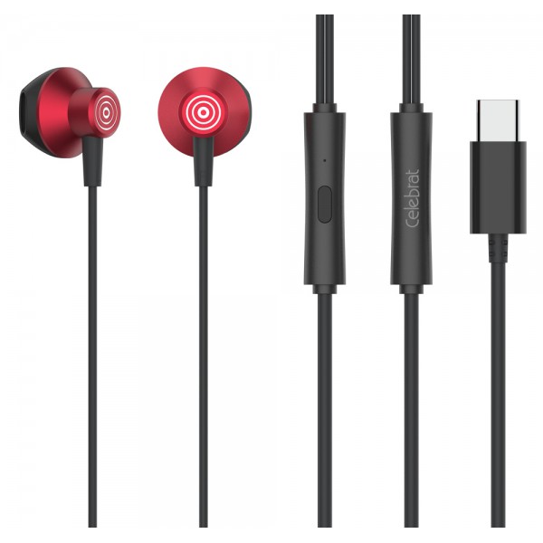 CELEBRAT earphones με μικρόφωνο D14, USB-C, 1.2m, κόκκινα CELEBRAT earphones με μικρόφωνο D14, USB-C, 1.2m, κόκκινα