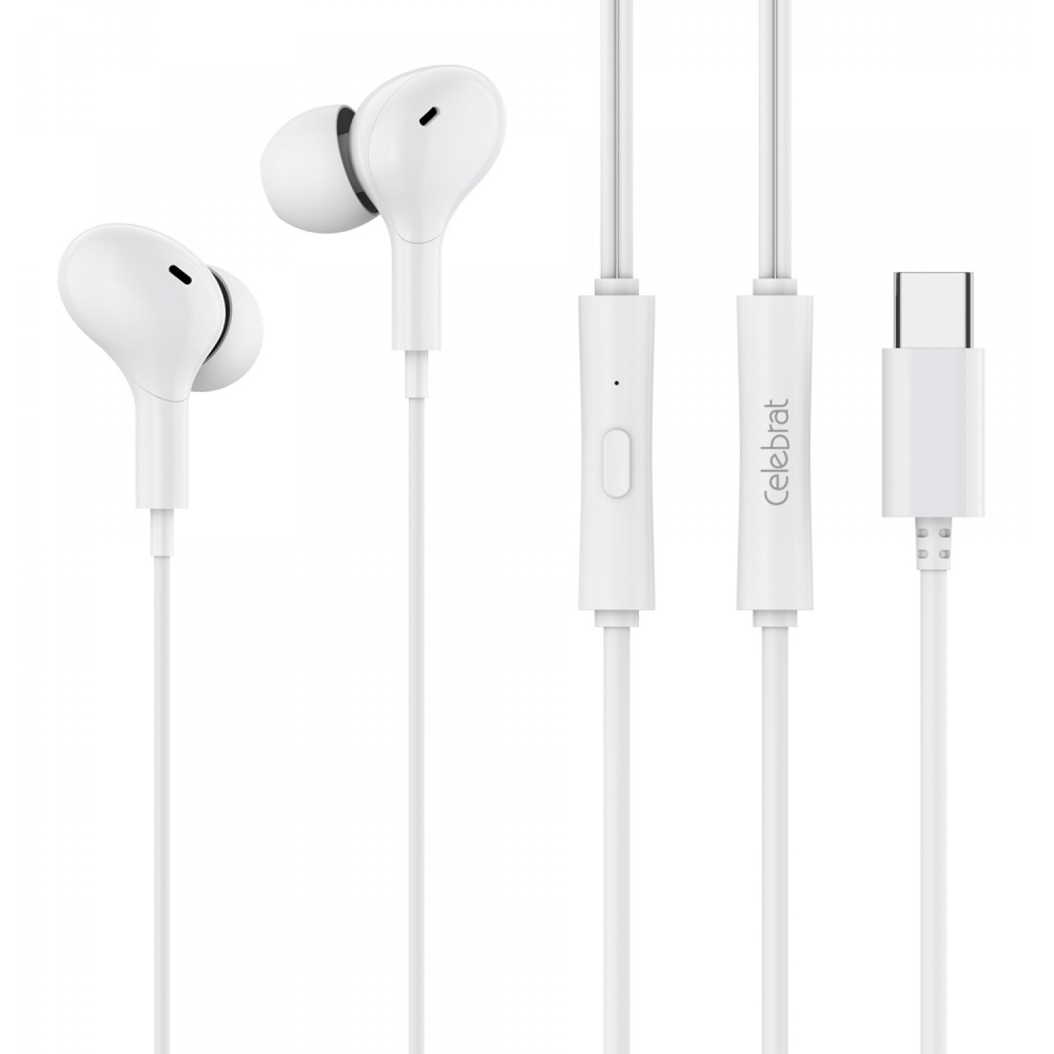 CELEBRAT earphones με μικρόφωνο D13, USB-C, 1.2m, λευκά