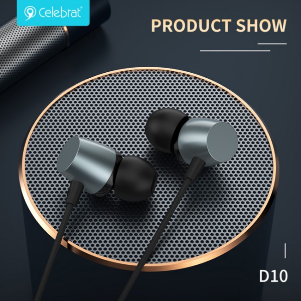 CELEBRAT earphones με μικρόφωνο D10, 3.5mm, 1.2m, μαύρα