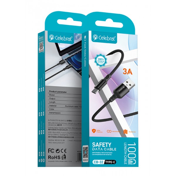 CELEBRAT καλώδιο USB-C σε USB CB-32, 3A, 1m, μαύρο CELEBRAT καλώδιο USB-C σε USB CB-32, 3A, 1m, μαύρο