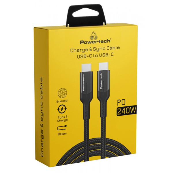 POWERTECH καλώδιο USB-C PTR-0140, PD 240W 5A, copper, 1m, μαύρο POWERTECH καλώδιο USB-C PTR-0140, PD 240W 5A, copper, 1m, μαύρο