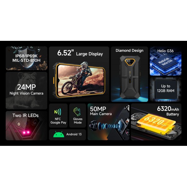 ULEFONE smartphone Armor X13, 6.52", 6GB, 64GB, 6320mAh, μαύρο ULEFONE smartphone Armor X13, 6.52", 6GB, 64GB, 6320mAh, μαύρο