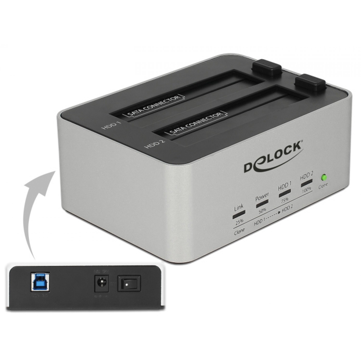 DELOCK docking station 63991, clone function, 2x 2.5/3.5" SSD/HDD, 5Gbps DELOCK docking station 63991, clone function, 2x 2.5/3.5" SSD/HDD, 5Gbps