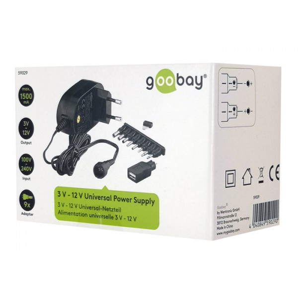 GOOBAY επιτοίχιος φορτιστής 59029, 3V-12V, 18W/1.5A, 9 tips GOOBAY επιτοίχιος φορτιστής 59029, 3V-12V, 18W/1.5A, 9 tips
