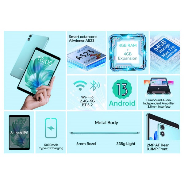 TECLAST tablet P85T, 8" HD, 4/64GB, Android 13, 5000mAh, μπλε TECLAST tablet P85T, 8" HD, 4/64GB, Android 13, 5000mAh, μπλε