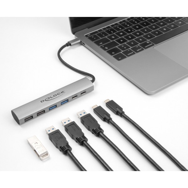 DELOCK USB hub 64232, 6x θυρών, 10Gbps, USB-C σύνδεση, γκρι DELOCK USB hub 64232, 6x θυρών, 10Gbps, USB-C σύνδεση, γκρι