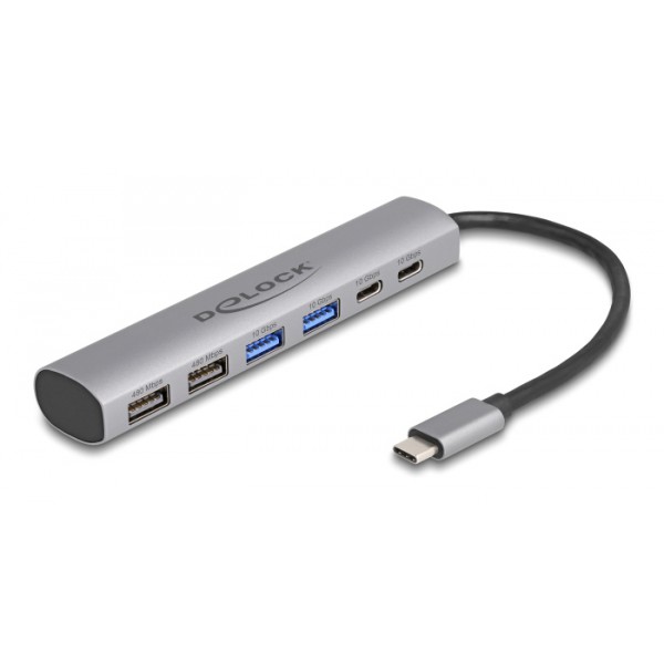 DELOCK USB hub 64232, 6x θυρών, 10Gbps, USB-C σύνδεση, γκρι DELOCK USB hub 64232, 6x θυρών, 10Gbps, USB-C σύνδεση, γκρι