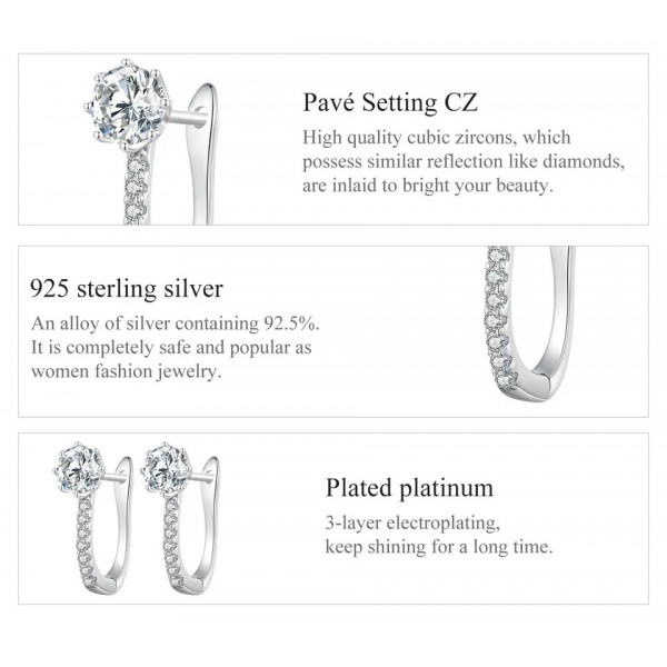 BAMOER σκουλαρίκια κρίκος BSE856 με κυβική ζιρκόνια, ασήμι 925, ασημί BAMOER σκουλαρίκια κρίκος BSE856 με κυβική ζιρκόνια, ασήμι 925, ασημί