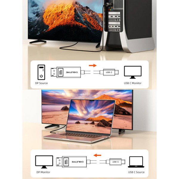 CABLETIME καλώδιο USB-C σε DisplayPort CT-CBD8K, 8K/60Hz, 2m, μαύρο CABLETIME καλώδιο USB-C σε DisplayPort CT-CBD8K, 8K/60Hz, 2m, μαύρο