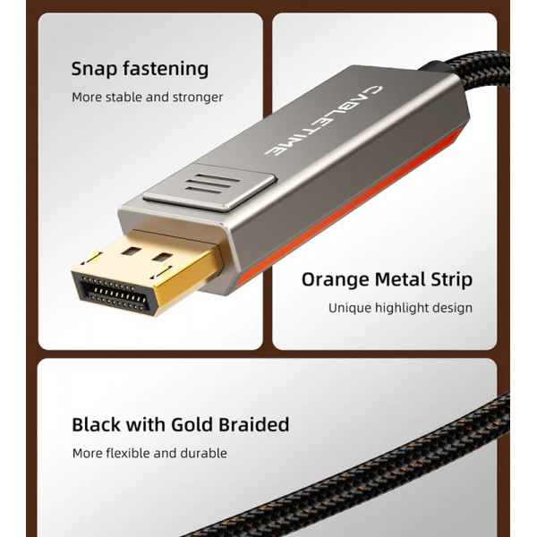 CABLETIME καλώδιο USB-C σε DisplayPort CT-CBD8K, 8K/60Hz, 2m, μαύρο CABLETIME καλώδιο USB-C σε DisplayPort CT-CBD8K, 8K/60Hz, 2m, μαύρο