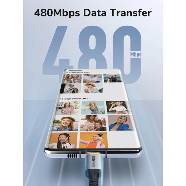 CABLETIME καλώδιο USB-C CT-CM100, 100W PD, 2m, μαύρο CABLETIME καλώδιο USB-C CT-CM100, 100W PD, 2m, μαύρο