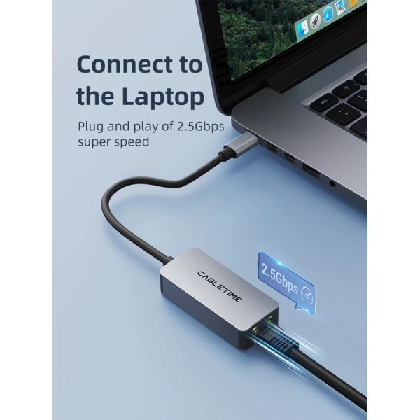 CABLETIME αντάπτορας USB-C σε RJ45 CT-CML2500, 2.5Gbps, γκρι CABLETIME αντάπτορας USB-C σε RJ45 CT-CML2500, 2.5Gbps, γκρι