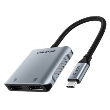 CABLETIME docking station CT-CM2D8K-AG, 4 θυρών, USB-C, 8K, 100W, γκρι