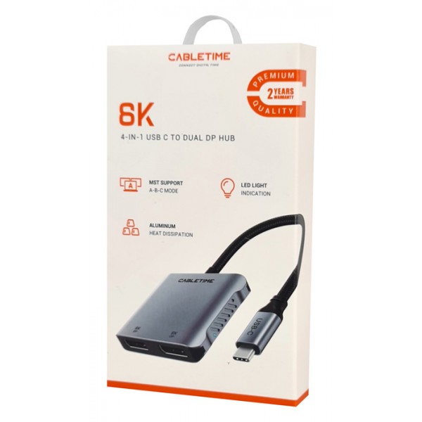 CABLETIME docking station CT-CM2D8K-AG, 4 θυρών, USB-C, 8K, 100W, γκρι CABLETIME docking station CT-CM2D8K-AG, 4 θυρών, USB-C, 8K, 100W, γκρι