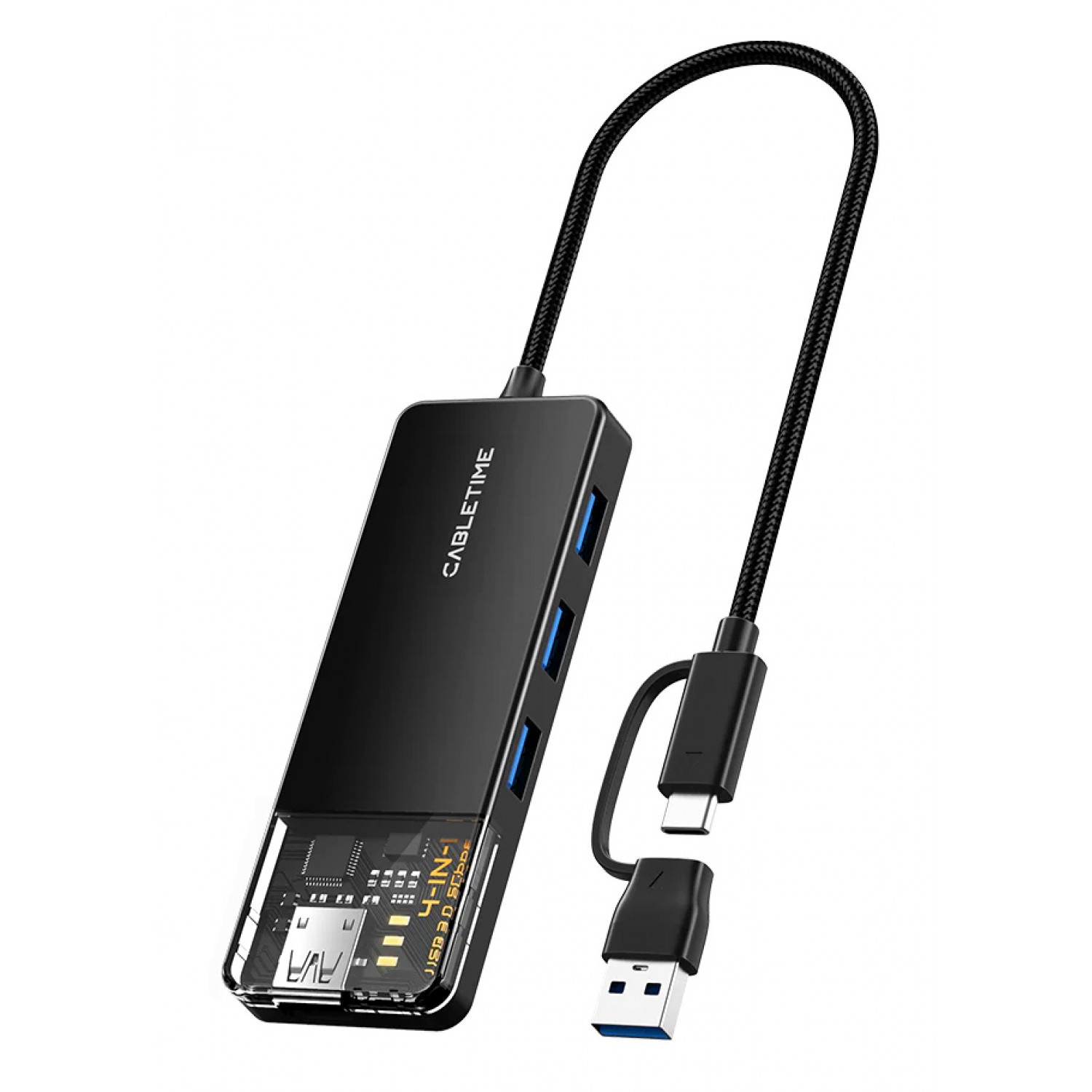 CABLETIME USB hub CT-HUBT3-PB, 4x θυρών, 5Gbps, USB/USB-C σύνδεση, μαύρο CABLETIME USB hub CT-HUBT3-PB, 4x θυρών, 5Gbps, USB/USB-C σύνδεση, μαύρο