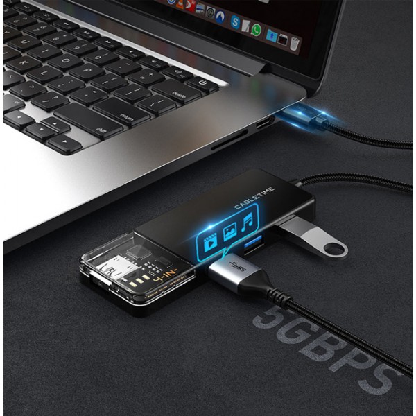 CABLETIME USB hub CT-HUBT2-PB, 4x θυρών, 5Gbps, USB σύνδεση, 1m, μαύρο CABLETIME USB hub CT-HUBT2-PB, 4x θυρών, 5Gbps, USB σύνδεση, 1m, μαύρο