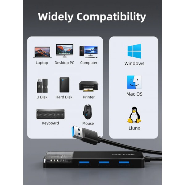 CABLETIME USB hub CT-HUBT2-PB, 4x θυρών, 5Gbps, USB σύνδεση, 1m, μαύρο CABLETIME USB hub CT-HUBT2-PB, 4x θυρών, 5Gbps, USB σύνδεση, 1m, μαύρο