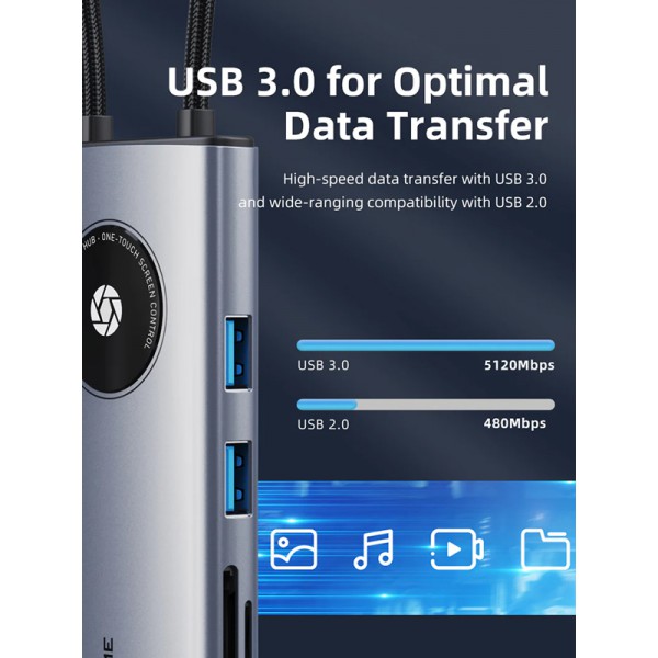 CABLETIME docking station CT-HUBL3-AG, 8 θυρών, USB-C, 4K, 100W, γκρι CABLETIME docking station CT-HUBL3-AG, 8 θυρών, USB-C, 4K, 100W, γκρι