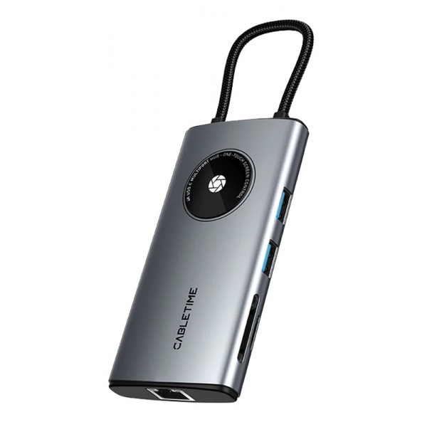 CABLETIME docking station CT-HUBL3-AG, 8 θυρών, USB-C, 4K, 100W, γκρι CABLETIME docking station CT-HUBL3-AG, 8 θυρών, USB-C, 4K, 100W, γκρι