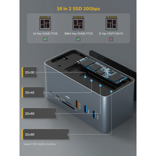 CABLETIME docking station DOCK162-AG2 15 θύρες & θήκη M.2, 4K 100W, γκρι CABLETIME docking station DOCK162-AG2 15 θύρες & θήκη M.2, 4K 100W, γκρι