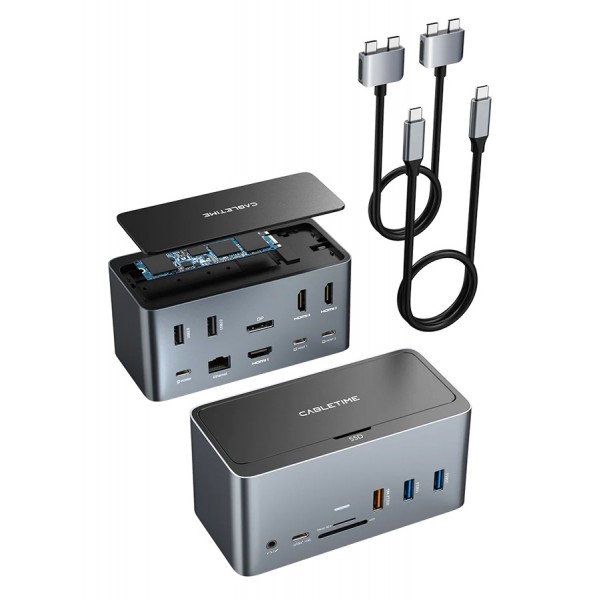 CABLETIME docking station DOCK162-AG2 15 θύρες & θήκη M.2, 4K 100W, γκρι CABLETIME docking station DOCK162-AG2 15 θύρες & θήκη M.2, 4K 100W, γκρι