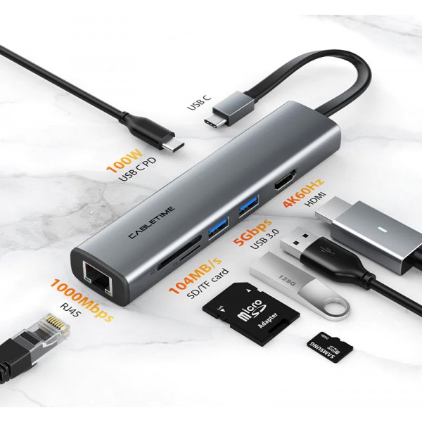 CABLETIME docking station CT-HUBP7-AG, 7 θυρών, USB-C, 100W, 4K, μαύρο CABLETIME docking station CT-HUBP7-AG, 7 θυρών, USB-C, 100W, 4K, μαύρο