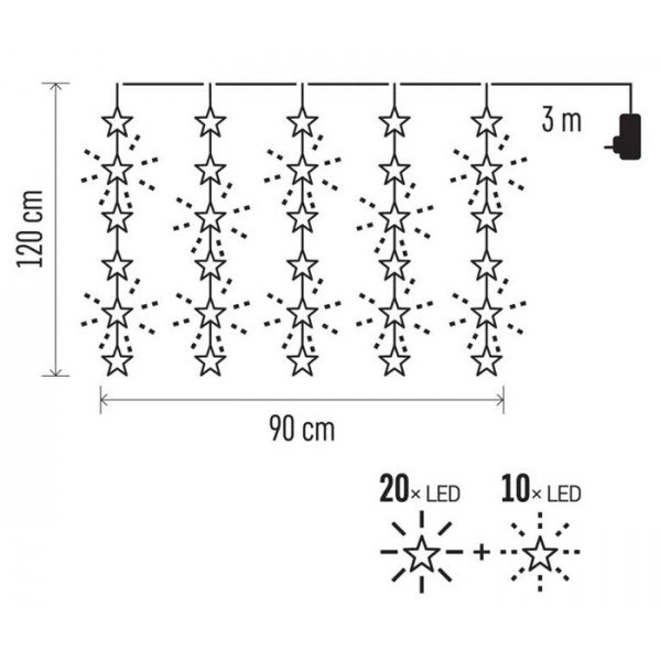 EMOS διακοσμητικά LED λαμπάκια κουρτίνα DCGW01, 2.56W, 120x90cm, IP44