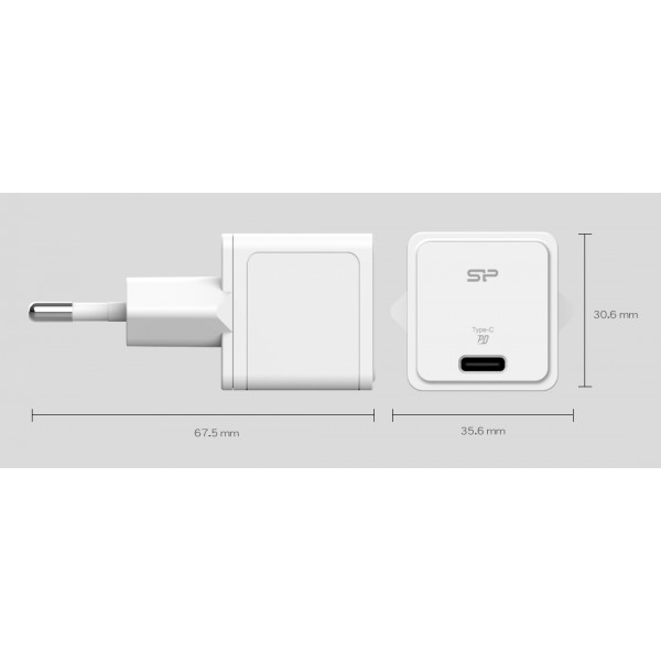 SILICON POWER φορτιστής τοίχου SP20WASYQM121PCW, USB-C, PD 20W, λευκός SILICON POWER φορτιστής τοίχου SP20WASYQM121PCW, USB-C, PD 20W, λευκός