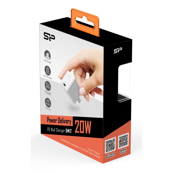 SILICON POWER φορτιστής τοίχου SP20WASYQM121PCW, USB-C, PD 20W, λευκός SILICON POWER φορτιστής τοίχου SP20WASYQM121PCW, USB-C, PD 20W, λευκός