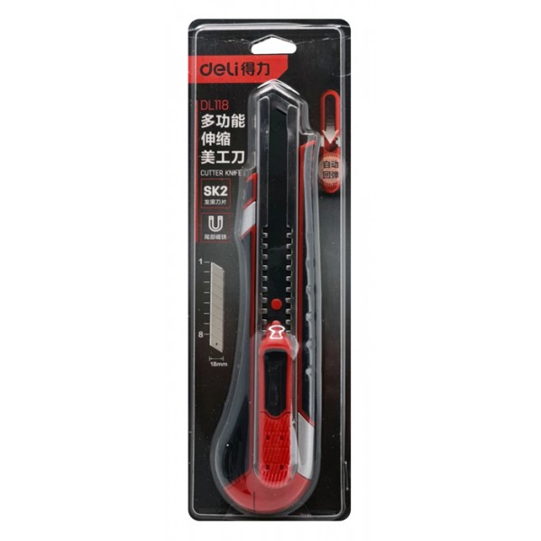 DELI πλαστικό κοπίδι DL118 με άμεσο άνοιγμα & αυτόματο κλείδωμα, 18mm DELI πλαστικό κοπίδι DL118 με άμεσο άνοιγμα & αυτόματο κλείδωμα, 18mm