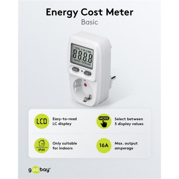GOOBAY μετρητής κατανάλωσης ρεύματος 64589 με οθόνη, έως 3680W, λευκός GOOBAY μετρητής κατανάλωσης ρεύματος 64589 με οθόνη, έως 3680W, λευκός