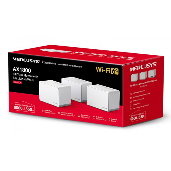 MERCUSYS Mesh Wi-Fi 6 System Halo H70X, 1.8Gbps Dual Band, 3τμχ, V. 1.20 MERCUSYS Mesh Wi-Fi 6 System Halo H70X, 1.8Gbps Dual Band, 3τμχ, V. 1.20