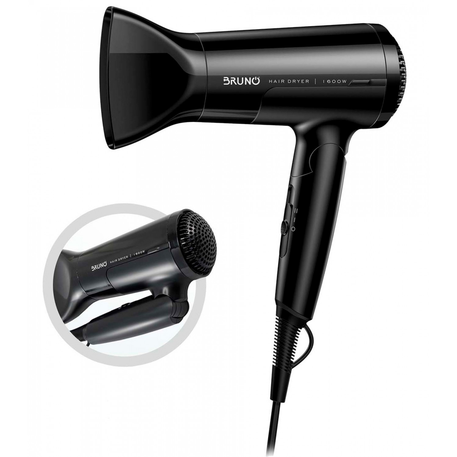 BRUNO σεσουάρ μαλλιών BRN-0153, 1600W, αναδιπλούμενη λαβή, μαύρο BRUNO σεσουάρ μαλλιών BRN-0153, 1600W, αναδιπλούμενη λαβή, μαύρο