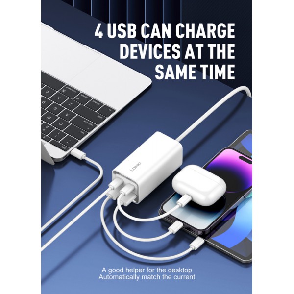 LDNIO σταθμός φόρτισης A4610C, 2x USB-C & 2x USB, 65W, PD/QC, λευκός LDNIO σταθμός φόρτισης A4610C, 2x USB-C & 2x USB, 65W, PD/QC, λευκός