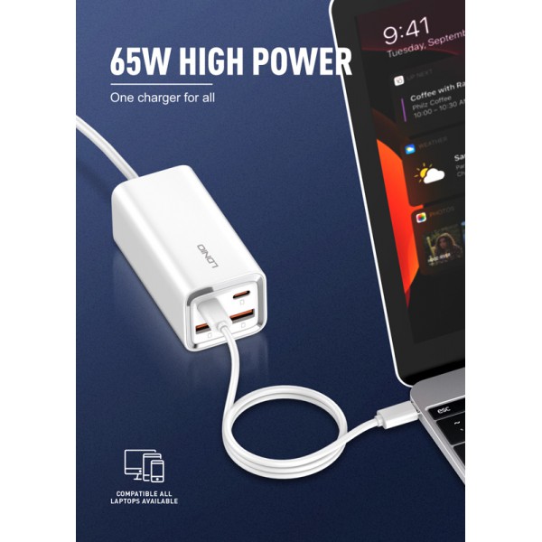 LDNIO σταθμός φόρτισης A4610C, 2x USB-C & 2x USB, 65W, PD/QC, λευκός LDNIO σταθμός φόρτισης A4610C, 2x USB-C & 2x USB, 65W, PD/QC, λευκός