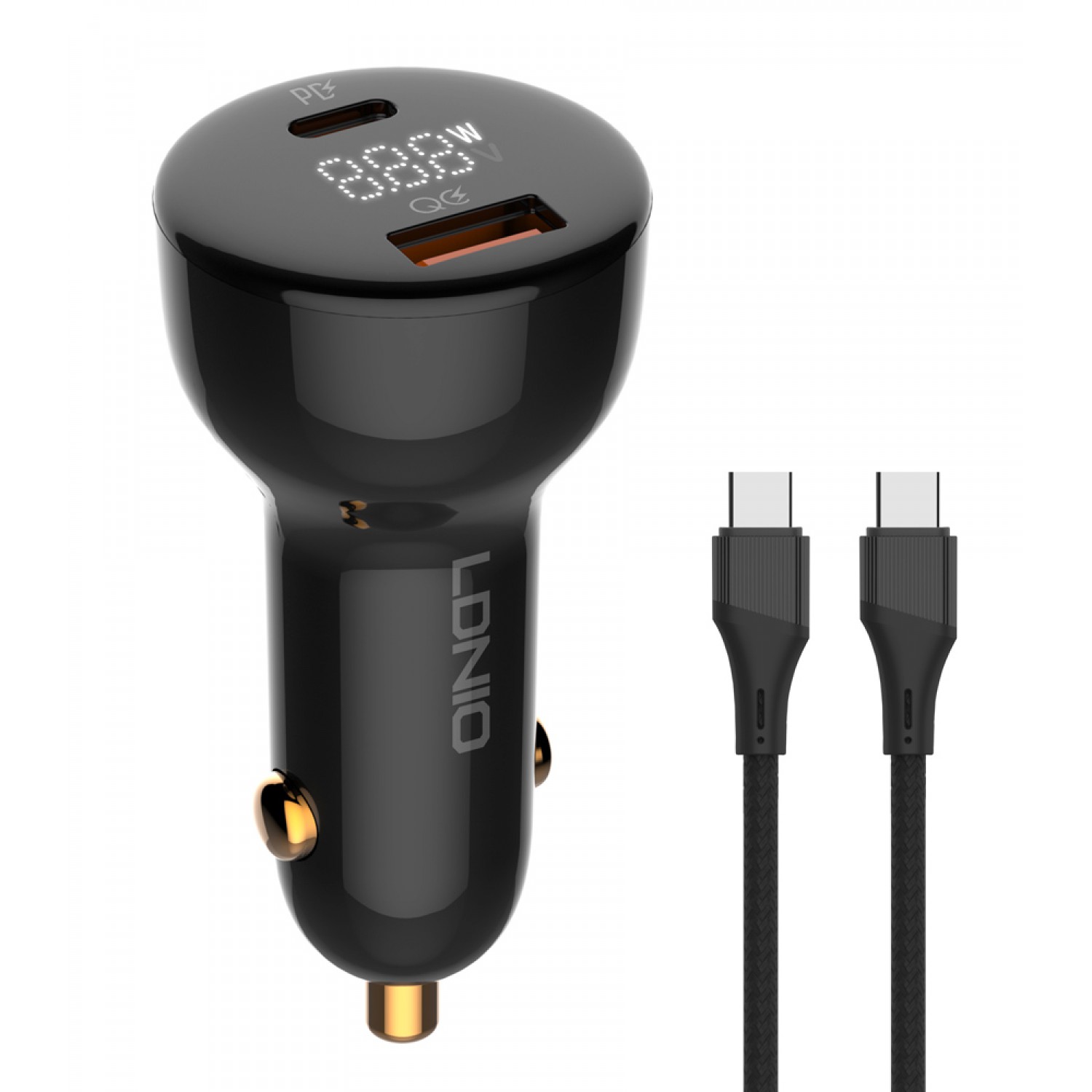 LDNIO φορτιστής αυτοκινήτου C101 με καλώδιο, USB/USB-C, 100W PD, μαύρος LDNIO φορτιστής αυτοκινήτου C101 με καλώδιο, USB/USB-C, 100W PD, μαύρος