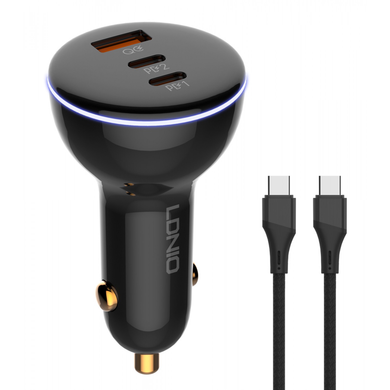 LDNIO φορτιστής αυτοκινήτου C102 με καλώδιο, USB/2x USB-C, 160W, μαύρος LDNIO φορτιστής αυτοκινήτου C102 με καλώδιο, USB/2x USB-C, 160W, μαύρος